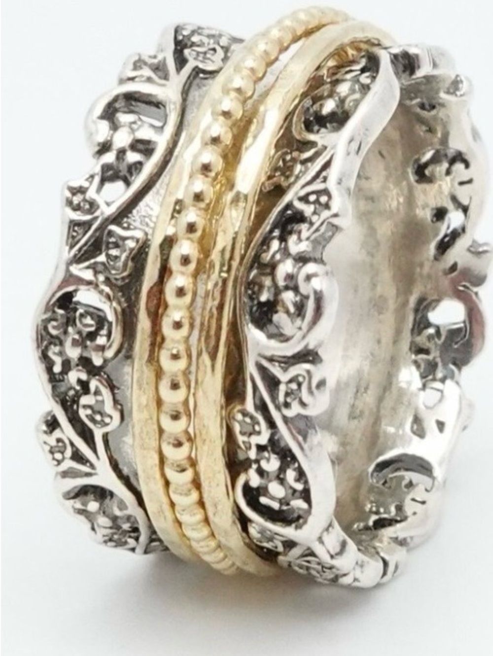 OR PAZ sterling silver floral lace spinner ring